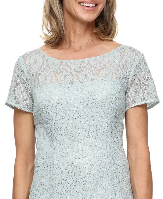 Women's Sequined Lace Midi Dresses - Sage - 2
