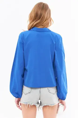 Women's Shawl Collar Crossover Blouse ARM-22Y024025-Sax - 4