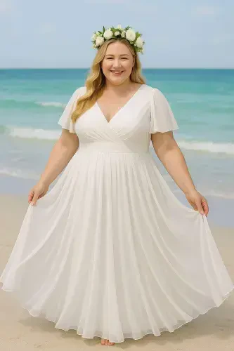 Women's Shimmering Flexible Tulle White Wedding Dress KL3051 - 1