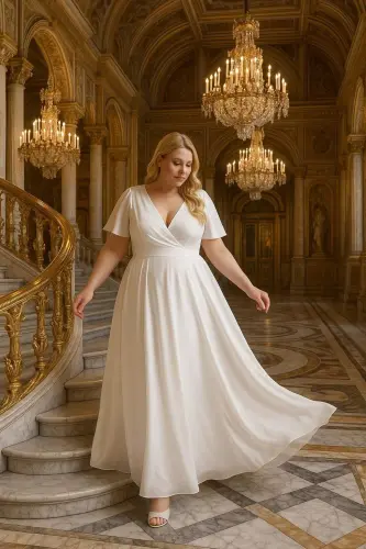 Women's Shimmering Flexible Tulle White Wedding Dress KL3051 - 1