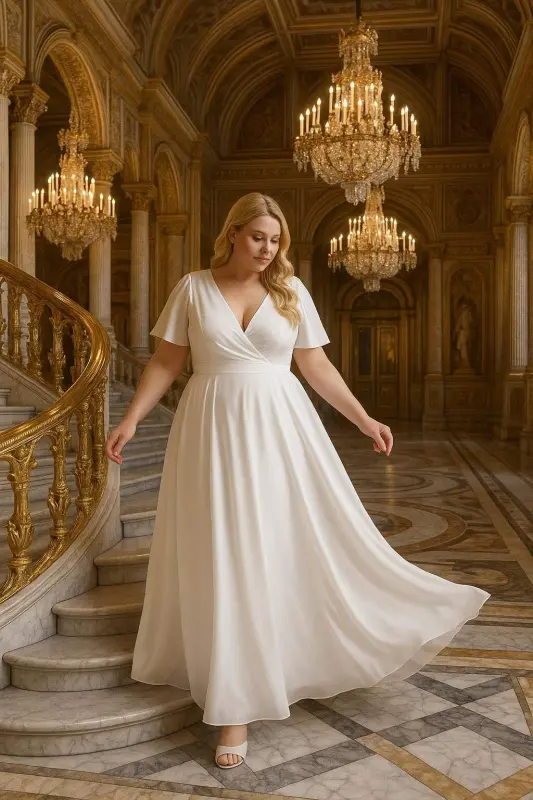 Women's Shimmering Flexible Tulle White Wedding Dress KL3051 - BÜYÜKBEDENIZ