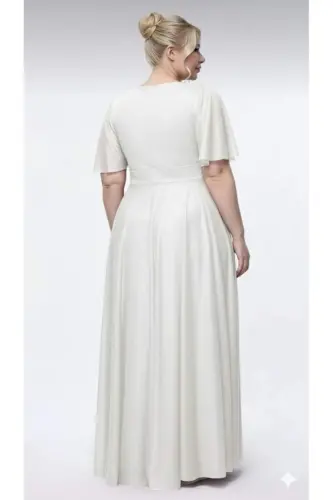 Women's Shimmering Flexible Tulle White Wedding Dress KL3051 - 4