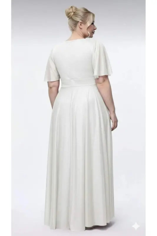 Women's Shimmering Flexible Tulle White Wedding Dress KL3051 - 4