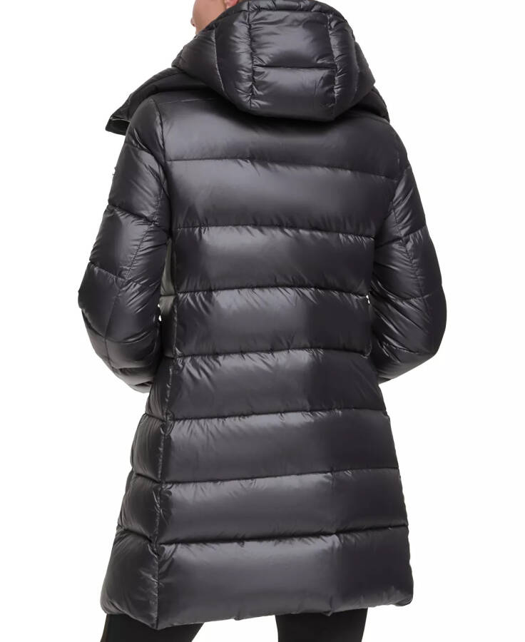 Women's Shine Bibbed Hooded Packable Puffer Coat, Created for Modazone Pearlized Black - 8