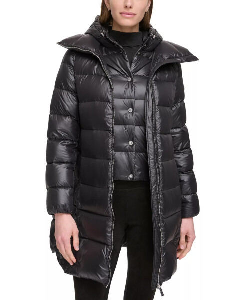 Women's Shine Bibbed Hooded Packable Puffer Coat, Created for Modazone Pearlized Black - 11