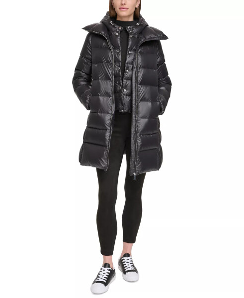 Women's Shine Bibbed Hooded Packable Puffer Coat, Created for Modazone Pearlized Black - 12