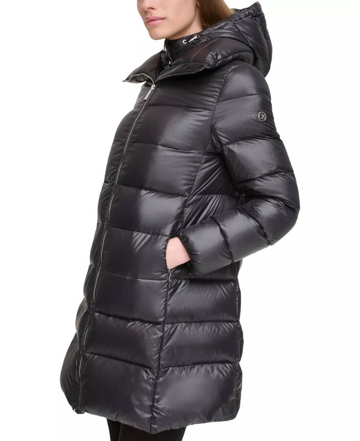 Women's Shine Bibbed Hooded Packable Puffer Coat, Created for Modazone Pearlized Black - 3