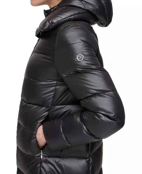 Women's Shine Bibbed Hooded Packable Puffer Coat, Created for Modazone Pearlized Black - 4