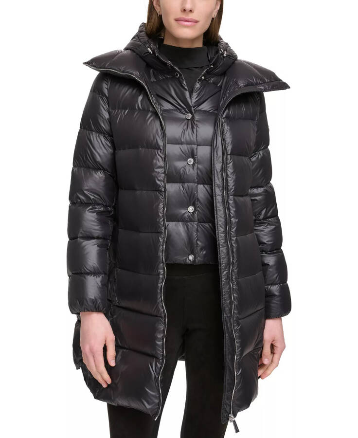 Women's Shine Bibbed Hooded Packable Puffer Coat, Created for Modazone Pearlized Black - 5