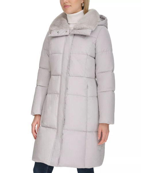 Women's Shine Faux-Fur-Collar Hooded Puffer Coat Grey - 3