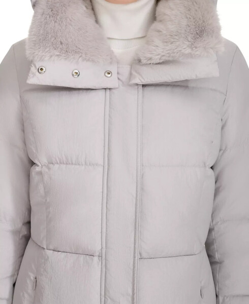 Women's Shine Faux-Fur-Collar Hooded Puffer Coat Grey - 4