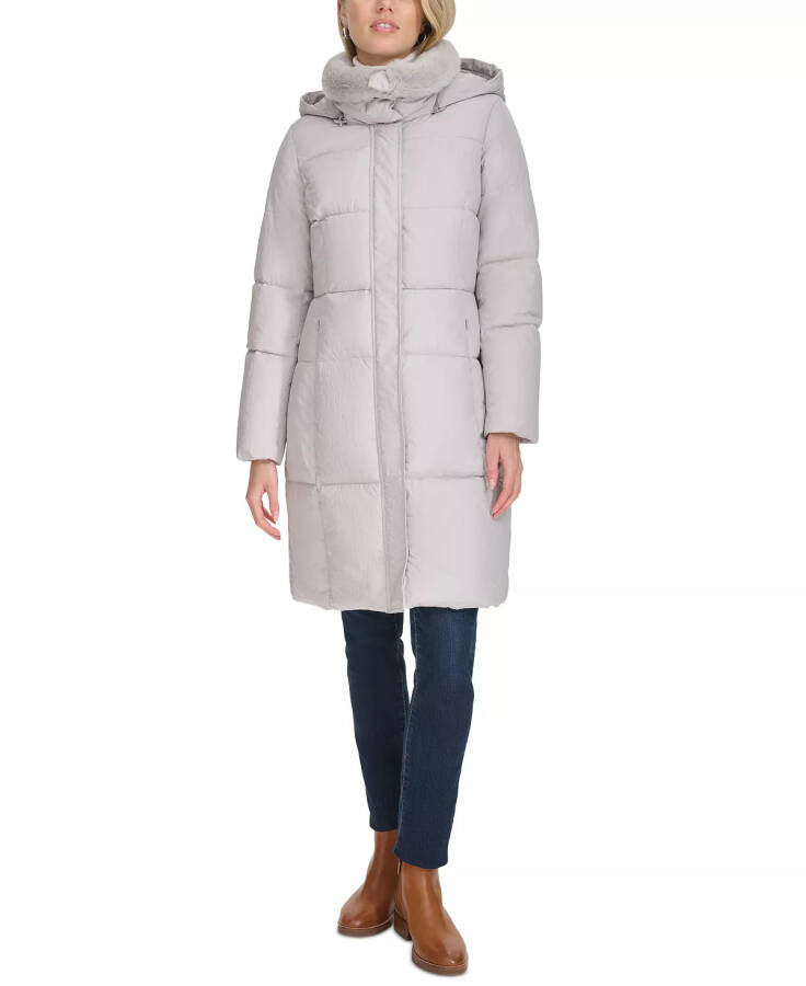 Women's Shine Faux-Fur-Collar Hooded Puffer Coat Grey - 5