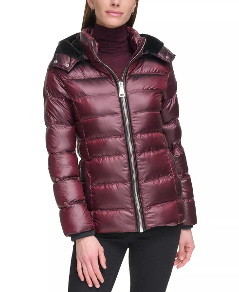 Women's Shine Hooded Down Puffer Coat Shine Wine - 6