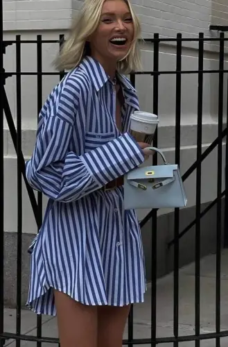 Women's Shirt Dress -striped Pattern - 3