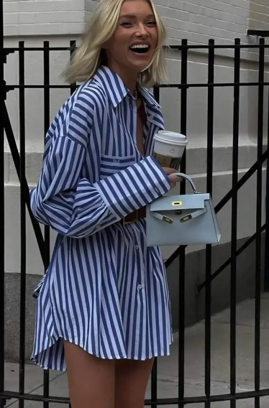 Women's Shirt Dress -striped Pattern - 3