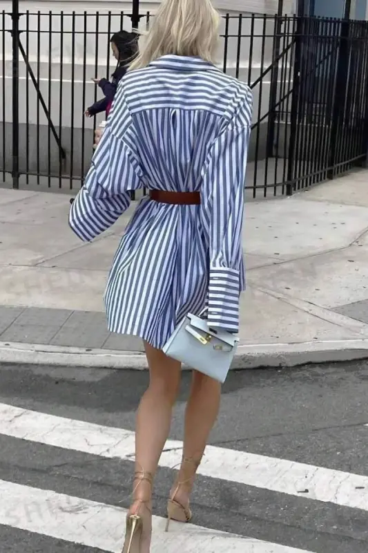 Women's Shirt Dress -striped Pattern - 4