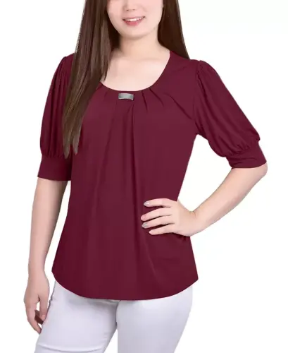 Women's Short Balloon Sleeve Top with Hardware 