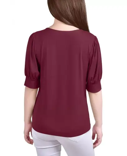 Women's Short Balloon Sleeve Top with Hardware - 2