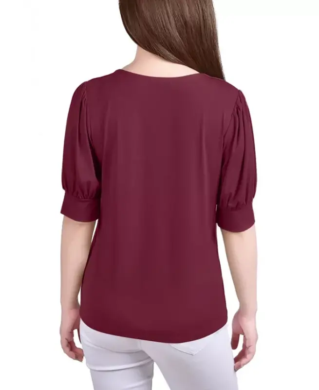 Women's Short Balloon Sleeve Top with Hardware - 2