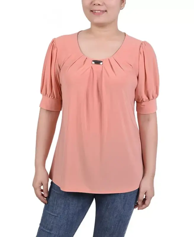 Women's Short Balloon Sleeve Top with Hardware-Canyon Sunset - 1