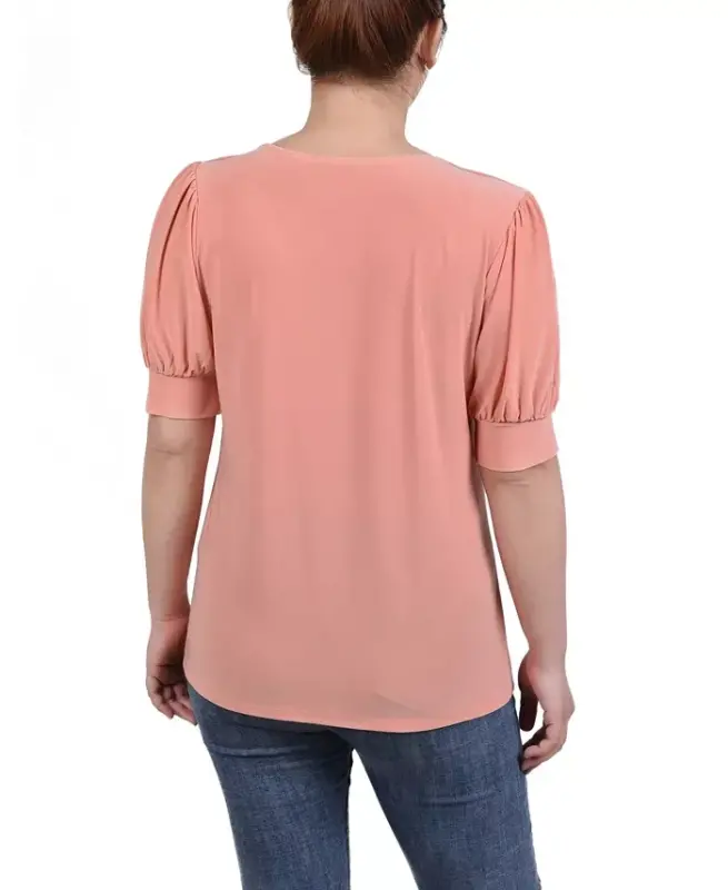 Women's Short Balloon Sleeve Top with Hardware-Canyon Sunset - 2