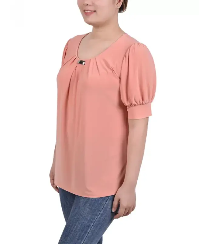 Women's Short Balloon Sleeve Top with Hardware-Canyon Sunset - 3