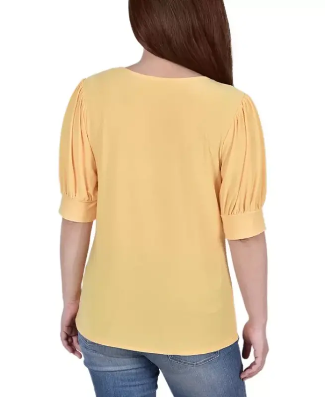 Women's Short Balloon Sleeve Top with Hardware-Samoan Sun - 2