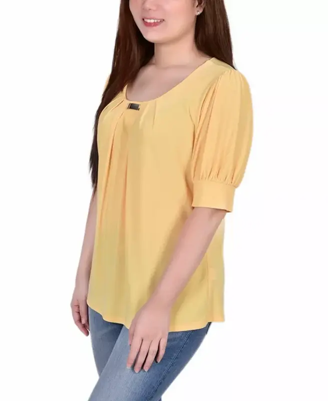 Women's Short Balloon Sleeve Top with Hardware-Samoan Sun - 3