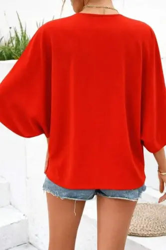 Women's Short Batwing Sleeve V-Neck Front Buttoned Aerobin Shirt - 4