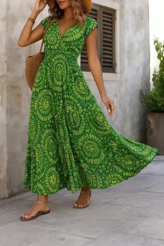 Women's Short Batwing Sleeve V Neck Ruched Waist Supreme Dress - 3