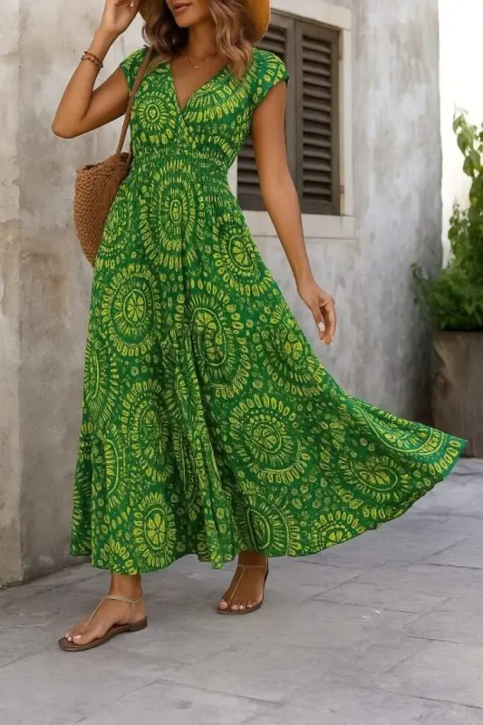 Women's Short Batwing Sleeve V Neck Ruched Waist Supreme Dress - 3