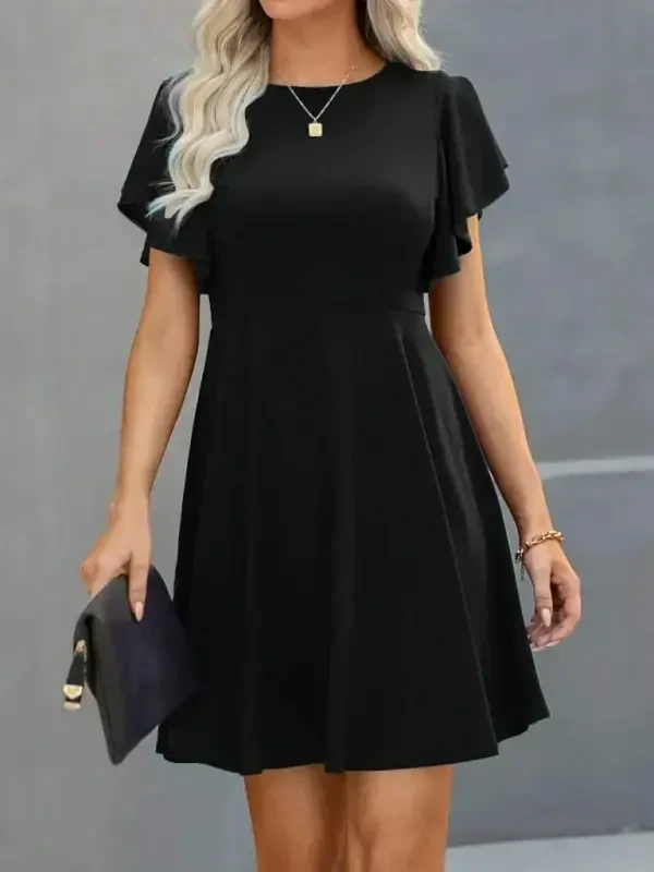 Women's Short Butterfly Sleeve Crew Neck Shimmer Crepe Dress - 3