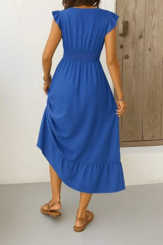 Women's Short Butterfly Sleeve Crossover Collar Elastic Waist Aerobin Dress - 4