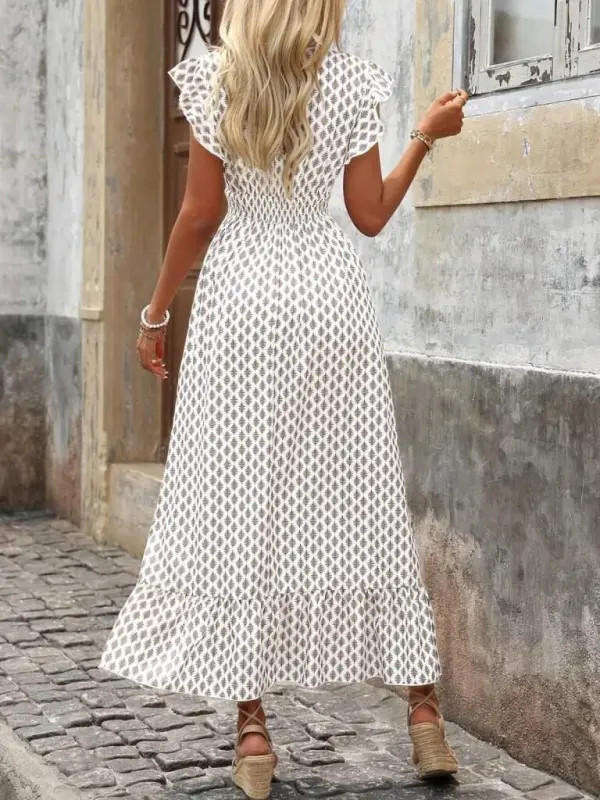 Women's Short Butterfly Sleeve Crossover Neck Patterned Supreme Dress - 2