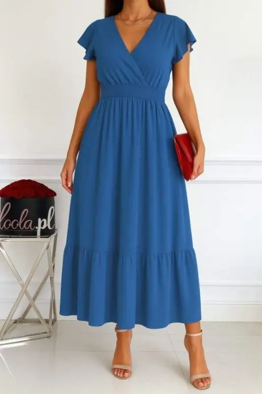 Women's Short Butterfly Sleeve V-Neck Elastic Waist Aerobin Dress - 1