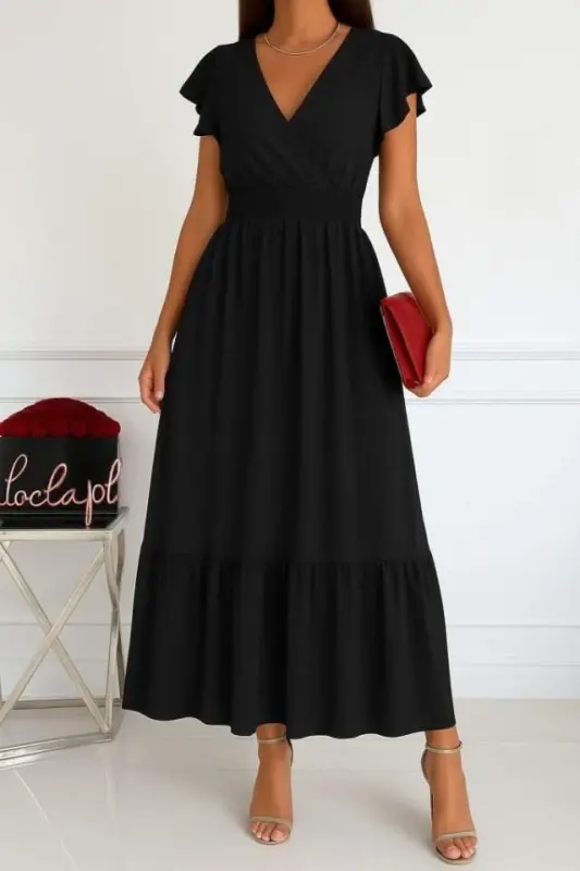 Women's Short Butterfly Sleeve Wrap V-Neck Elastic Waist Aerobin Dress - BÜYÜKBEDENIZ