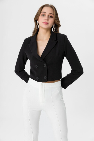 Women's Short Button Blazer Jacket - 1