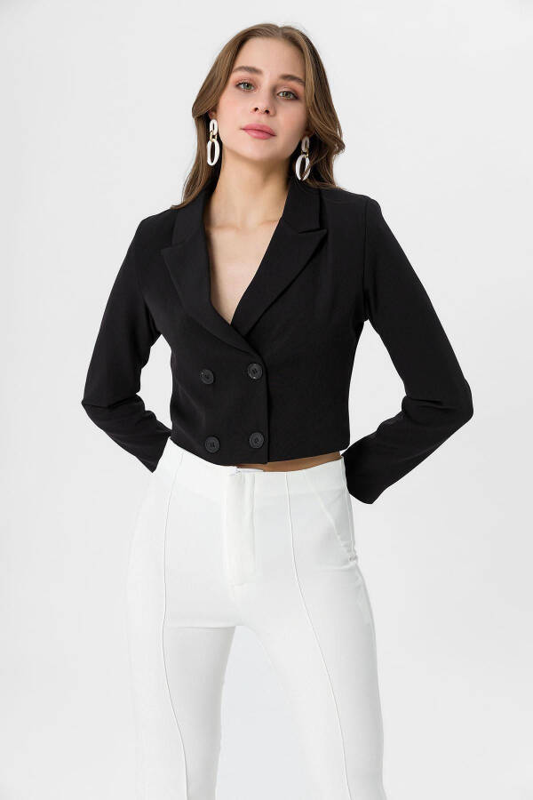 Women's Short Button Blazer Jacket - 1