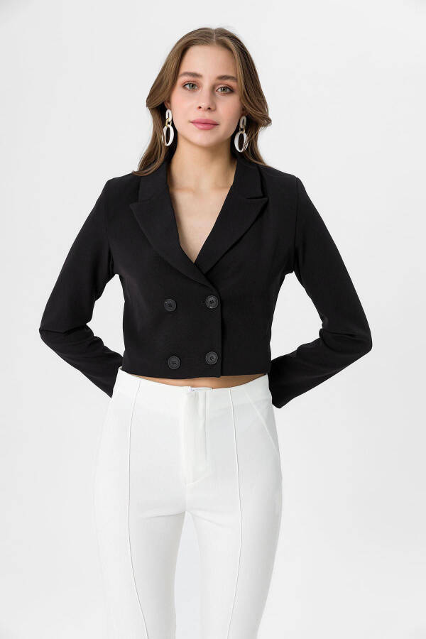 Women's Short Button Blazer Jacket - 4