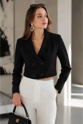 Women's Short Button Blazer Jacket 