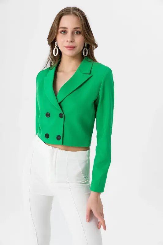 Women's Short Button Closure Blazer Jacket 245071 --GREEN - 3