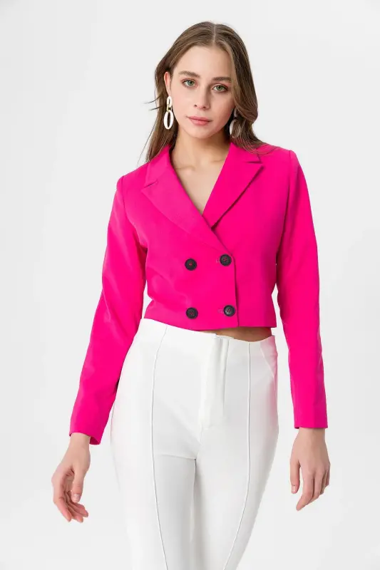 Women's Short Button-Up Blazer Jacket 245071 --FUCHSIA - 1