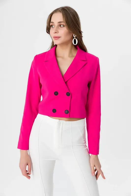 Women's Short Button-Up Blazer Jacket 245071 --FUCHSIA - 2