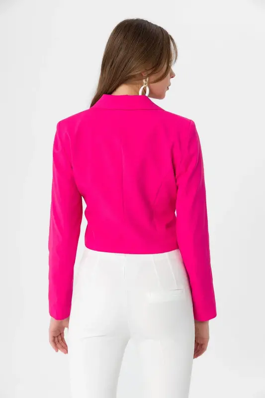 Women's Short Button-Up Blazer Jacket 245071 --FUCHSIA - 5