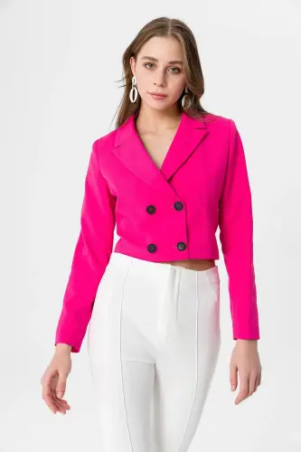 Women's Short Button-Up Blazer Jacket 245071 --FUCHSIA 