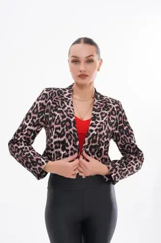 Women's Short Buttoned Blazer Jacket 245071 - 250218-LEOPARD - 4