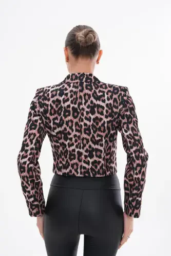 Women's Short Buttoned Blazer Jacket 245071 - 250218-LEOPARD - 5