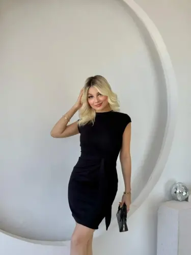 Women's Short Cap Sleeve Crew Neck Tie Waist Modal Mini Dress - 4