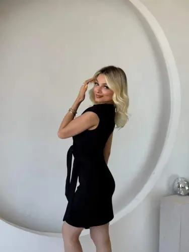 Women's Short Cap Sleeve Crew Neck Tie Waist Modal Mini Dress - 6