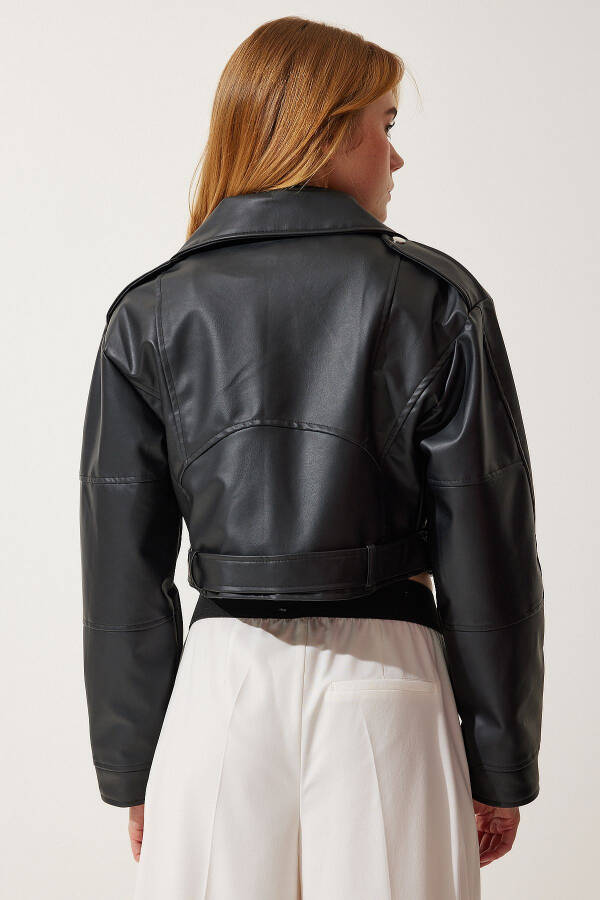 Women's Short Faux Leather Jacket with Black Belt RV00172 - 6